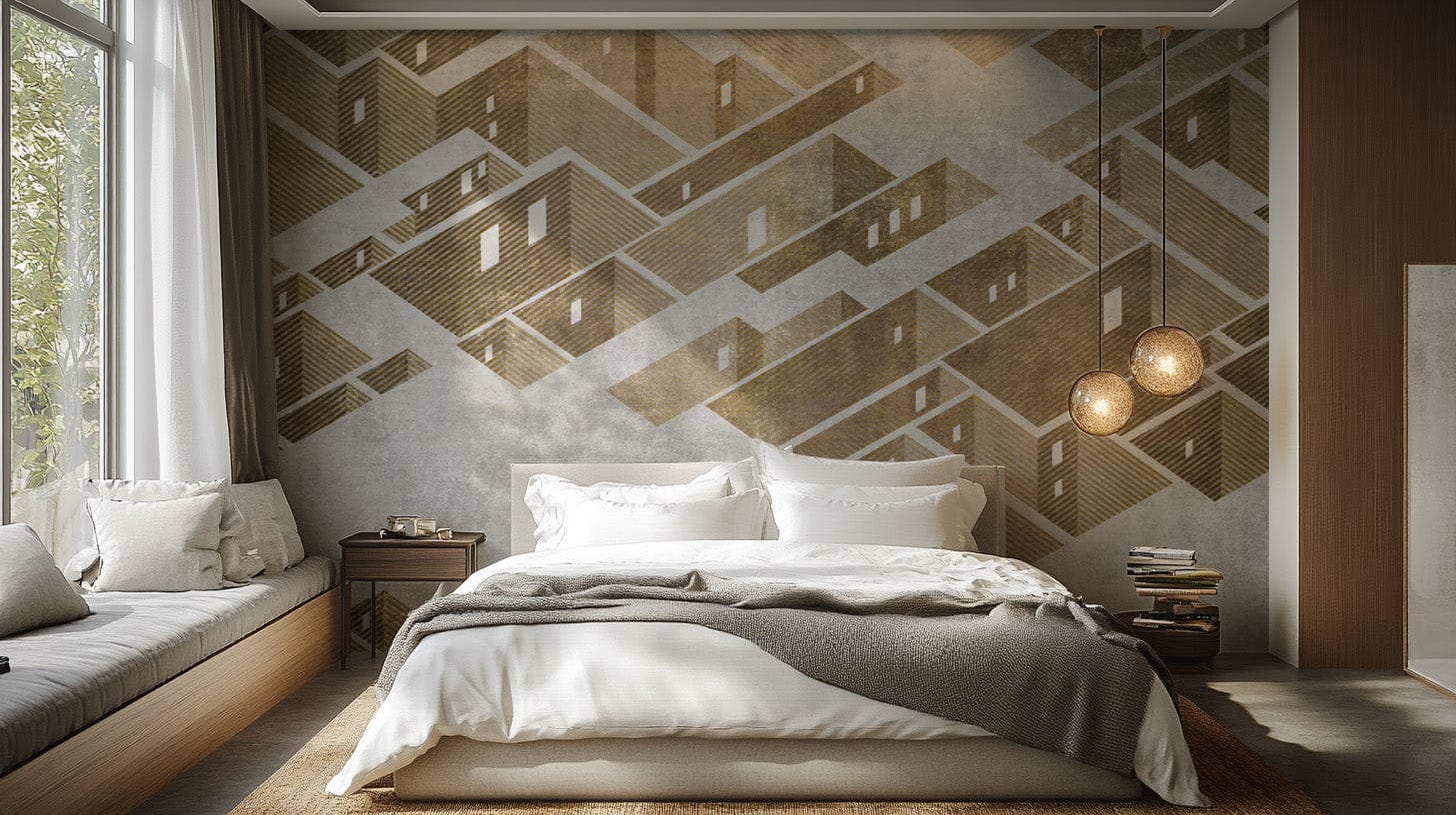 Modern axonometric cityscape wallpaper for bold wall decor. B662
