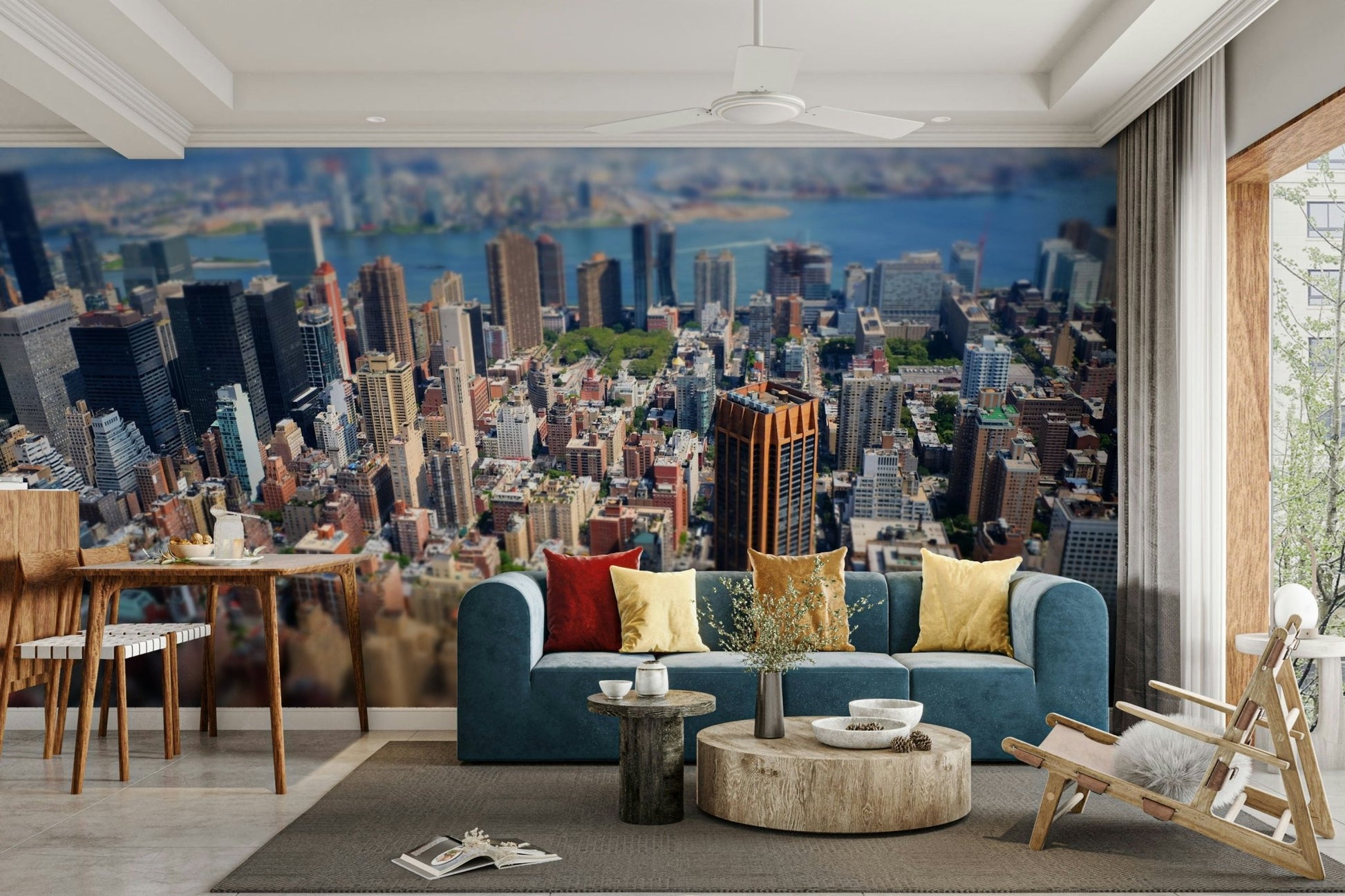 Vibrant city lights mural
