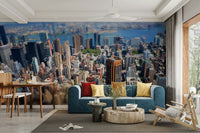 Vibrant city lights mural
