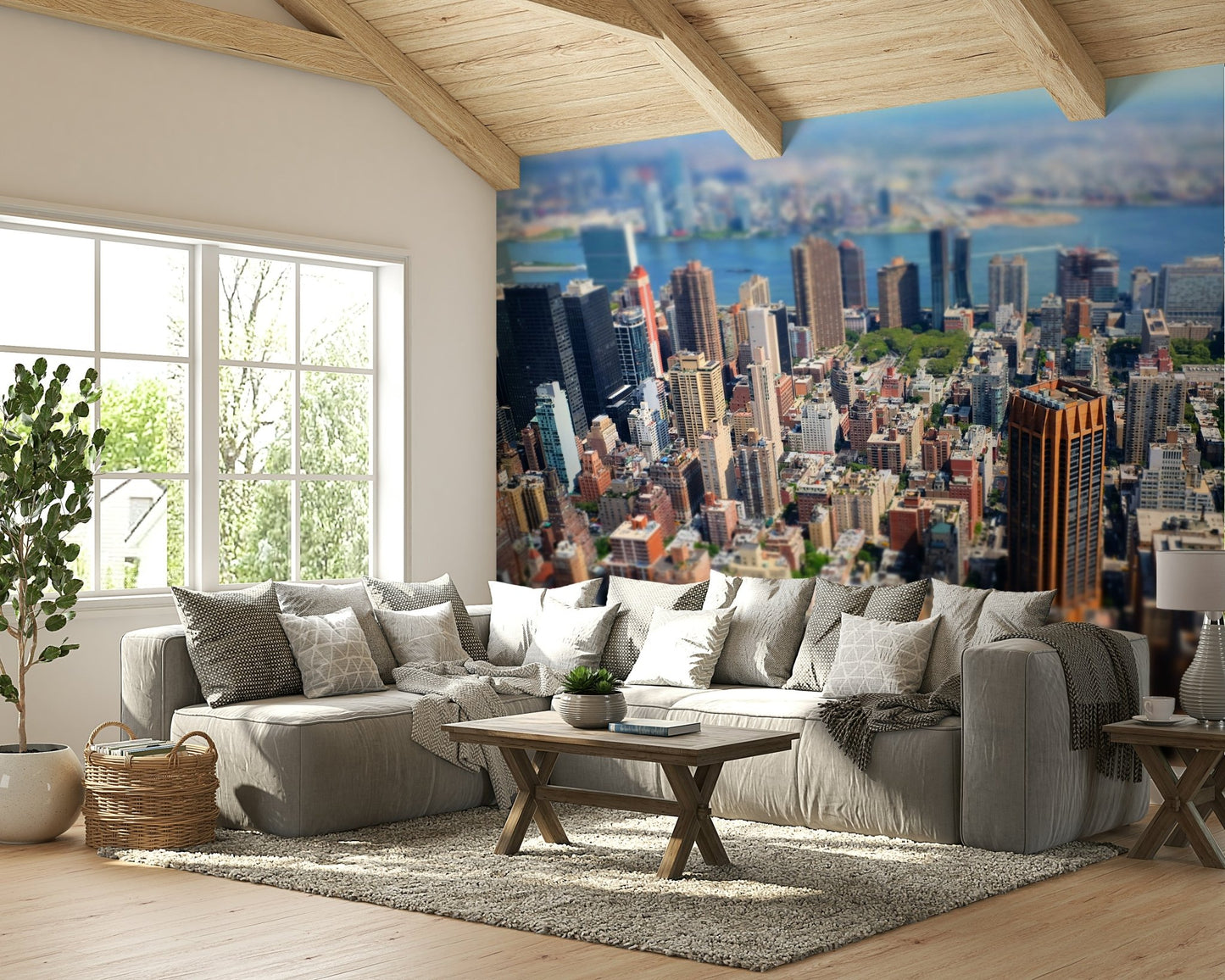 Imaginary city scene mural

