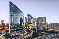 Cityscape Lights wall mural with golden hour lighting on city infrastructure.