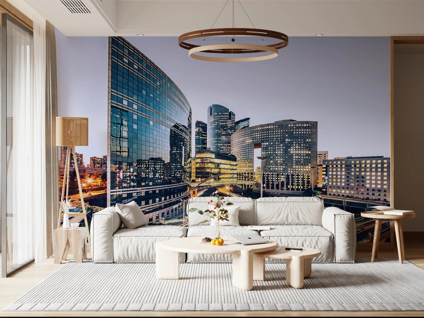 Cityscape Lights wall mural showcasing vibrant light trails in a metropolitan area.
