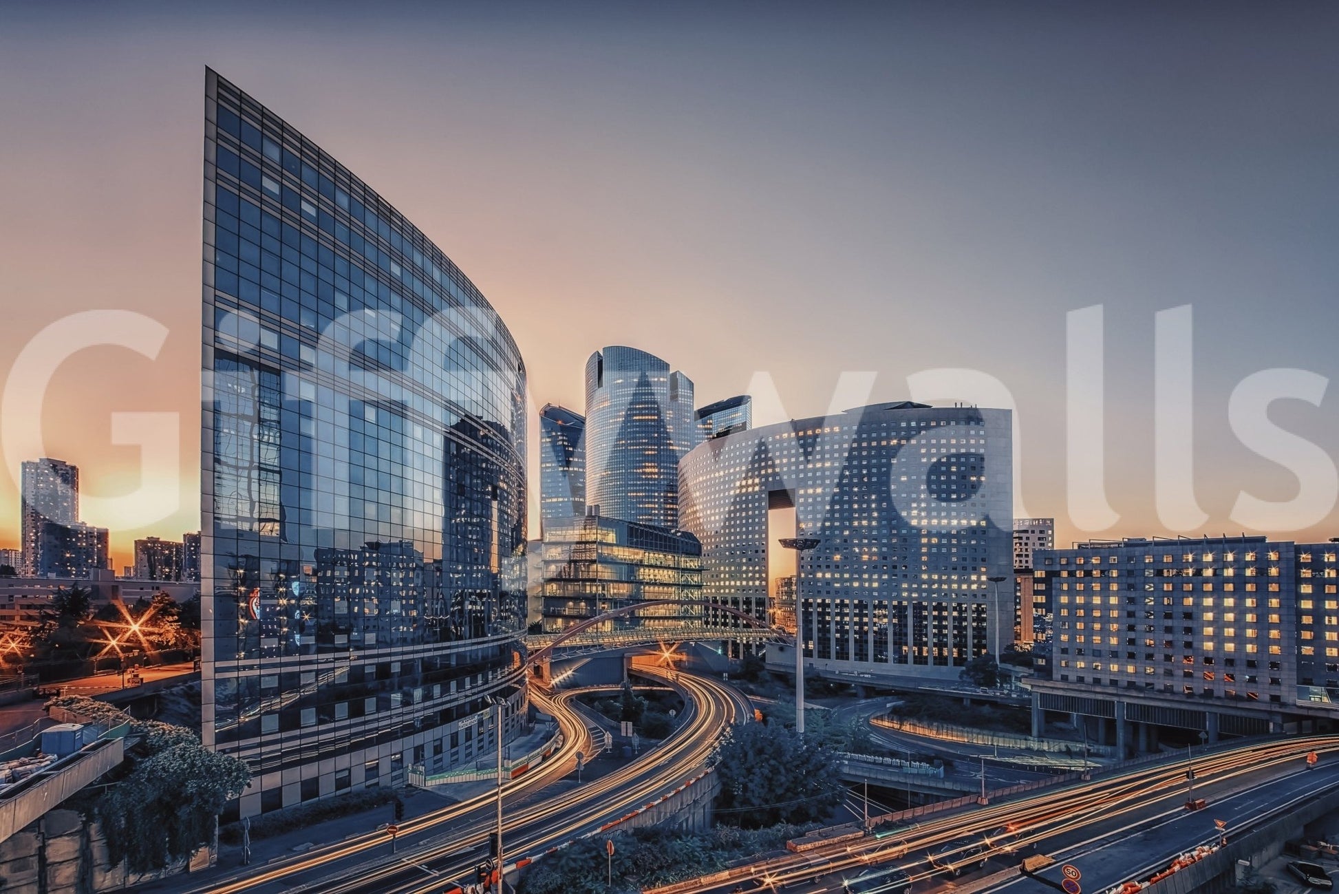 Cityscape Serenity wall mural showcasing a quiet city morning.