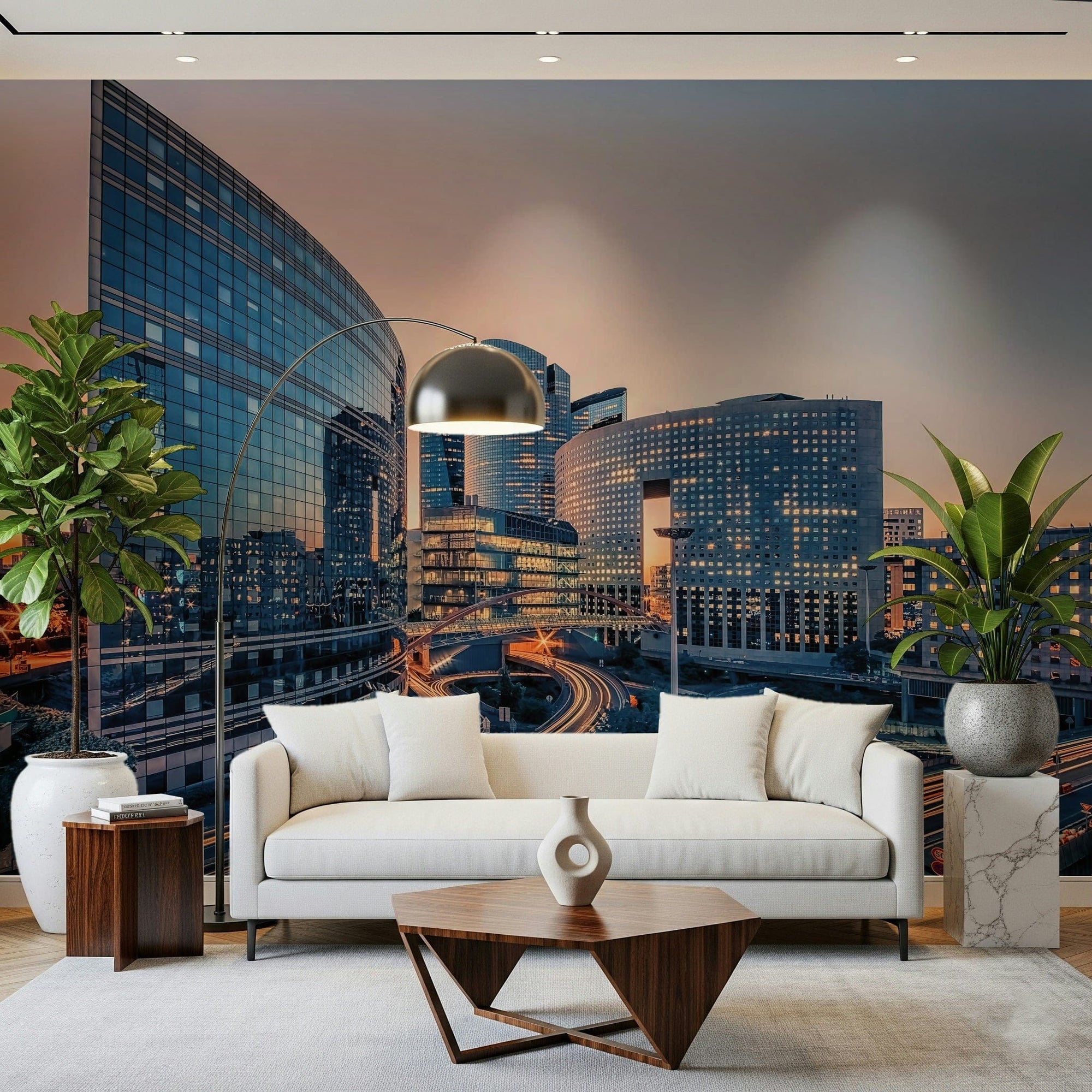 Cityscape Serenity wallpaper with neutral tones for a home office., GD7619