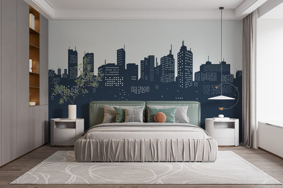 Modern cityscape silhouette wallpaper for urban home decor, B272