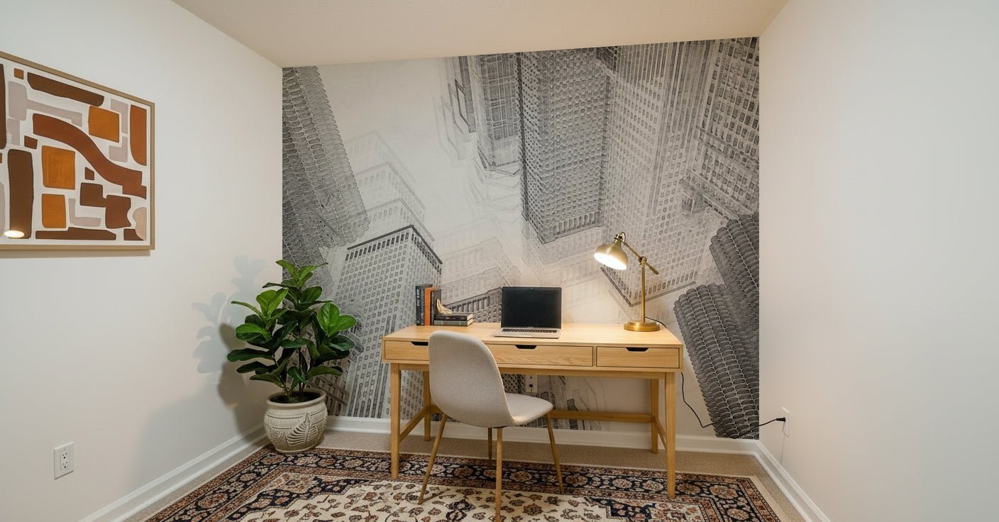 A beautiful modern art wall mural of delicate lines.