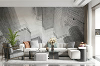 A serene abstract urban pattern wall mural for minimalist decor.