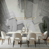A peaceful modern abstract mural on decorative wallpaper.