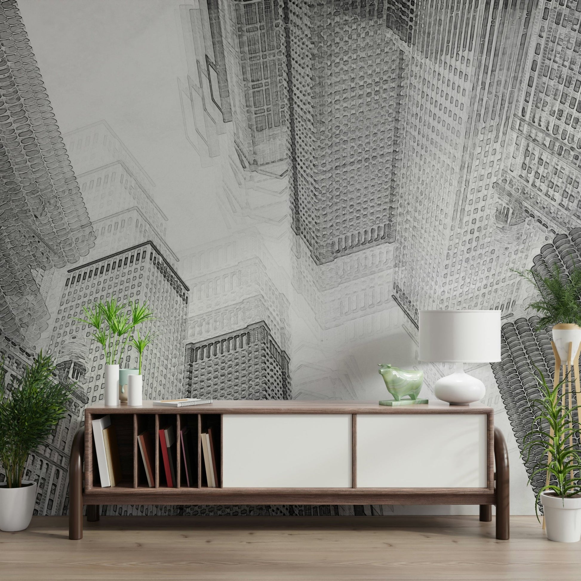 An artistic minimalist form mural for home decor.