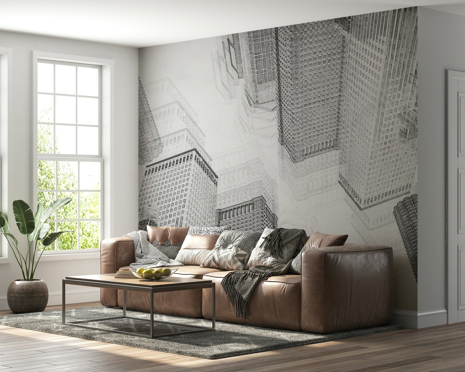 A contemplative gentle design wallpaper mural for a feature wall.