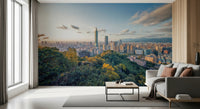 City skyline mural with muted colours for interiors