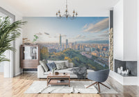 Peel and stick city skyline mural for office space