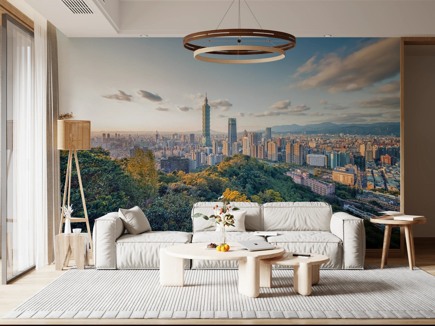 Large cityscape wall mural for modern apartments