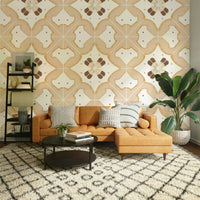 Textured wallpaper with an apricot tile design

