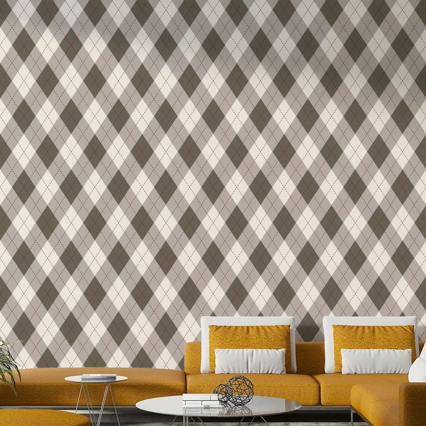 Thin, diagonal lines in a dark charcoal color cross over the pattern.
