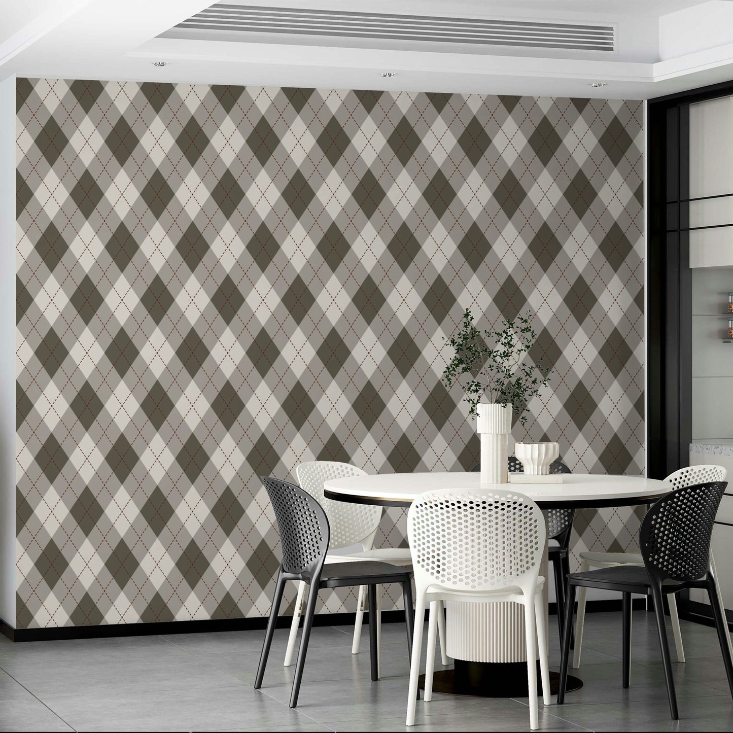 The Classic Argyle Pattern Wallpaper on a wall.

