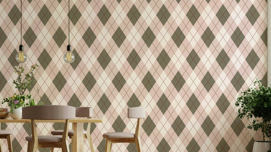 The design is a repeating grid of diamond shapes.
