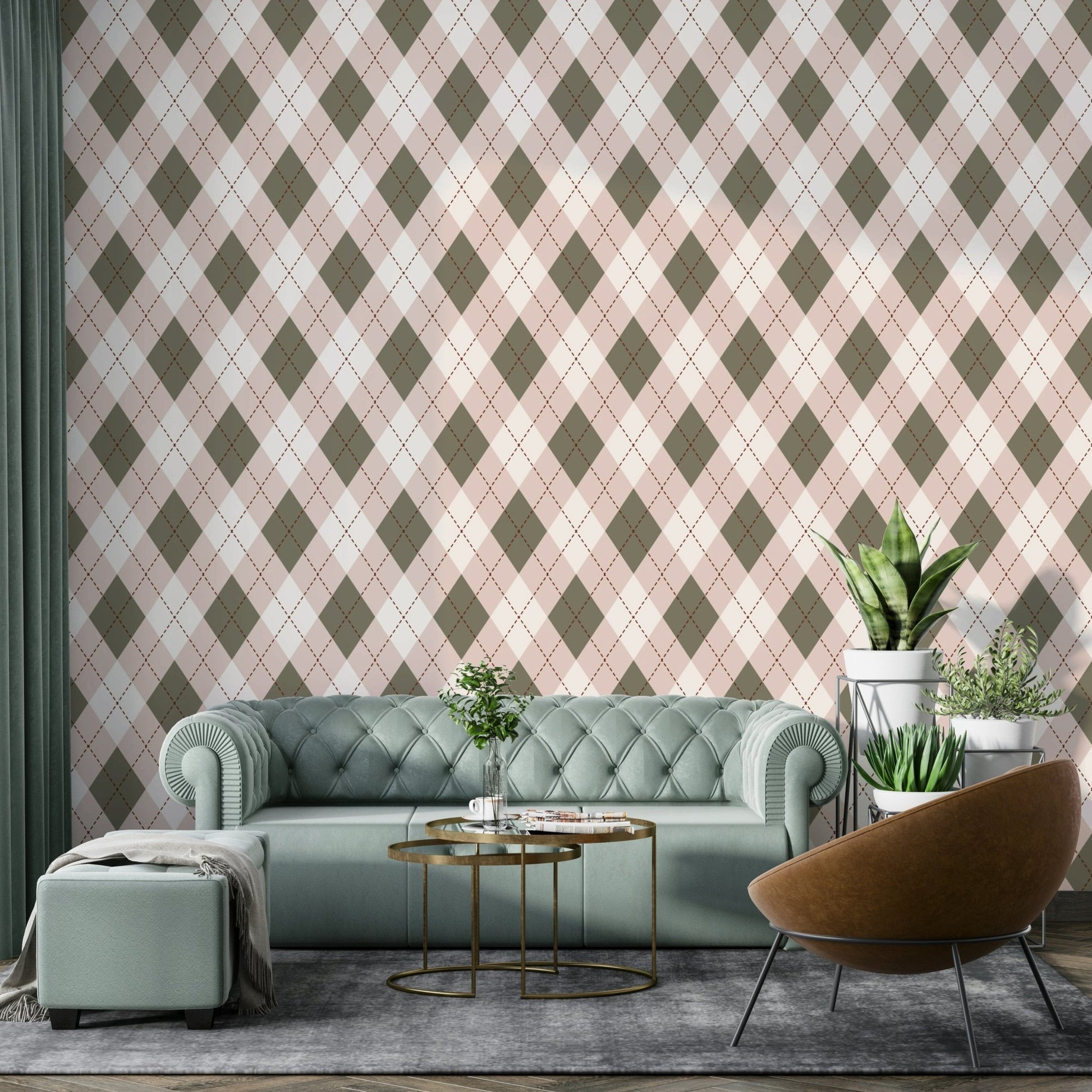 The wallpaper is shown on the wall of a brightly lit nursery.
