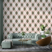 The wallpaper is shown on the wall of a brightly lit nursery.
