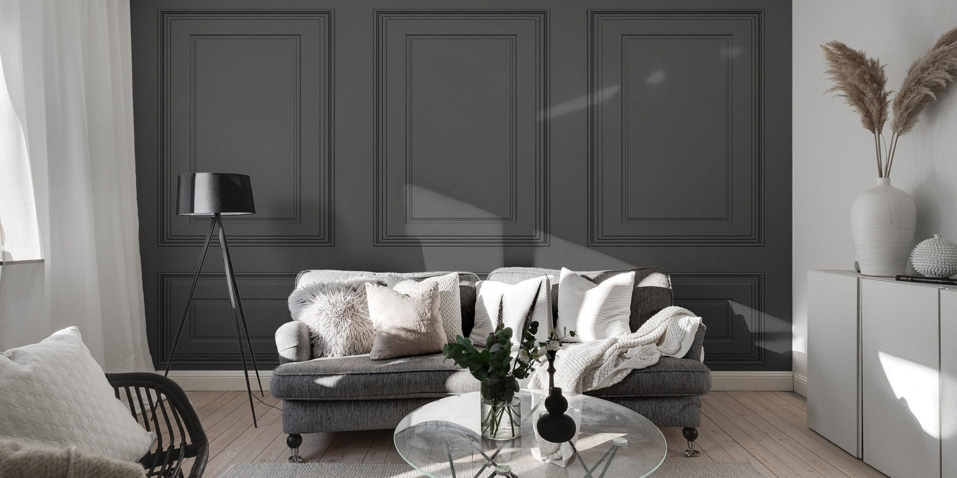 Timeless black wood panel mural wallpaper Lux-01