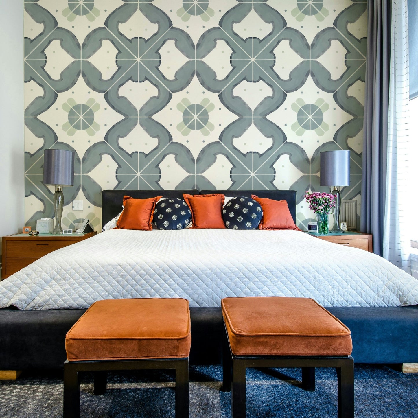Tile-style wallpaper in a blue color palette GD4373

