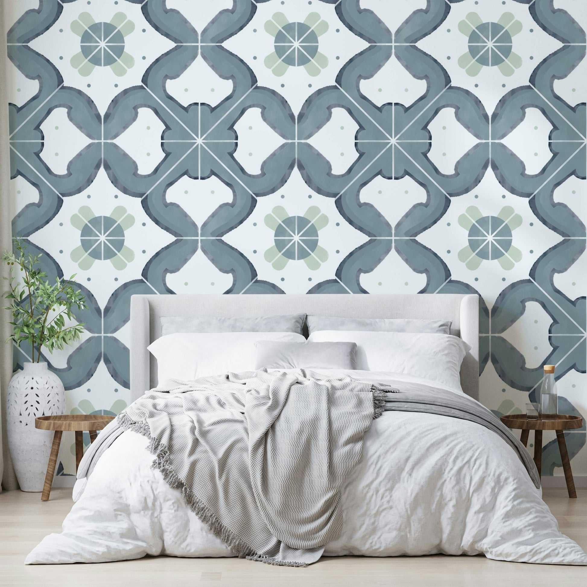 Realistic-looking blue tile mural wallpaper GD4373

