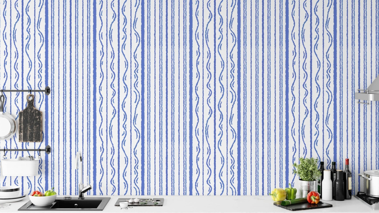 Sophisticated blue stripes wall mural for stylish accent walls.