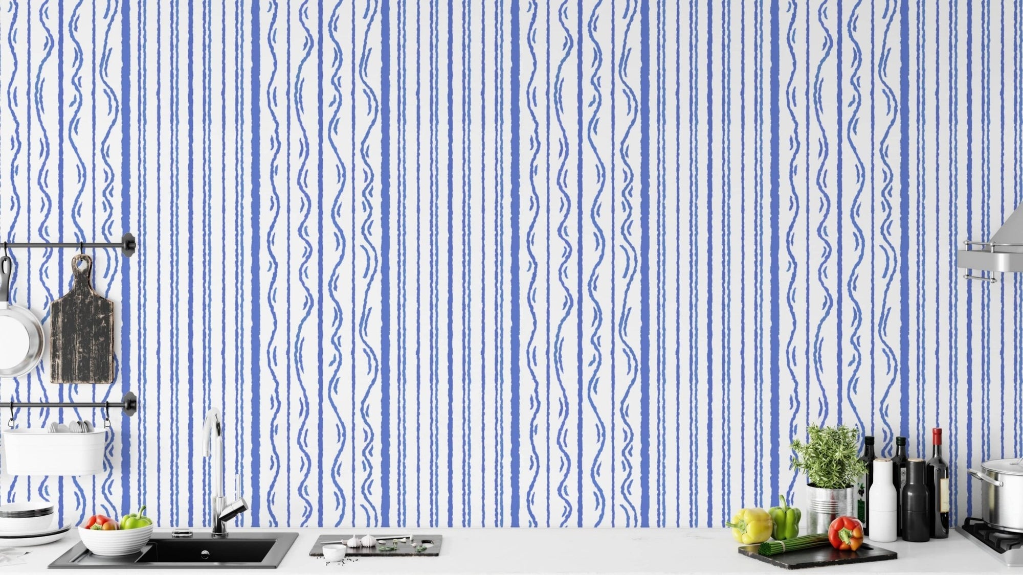 Sophisticated blue stripes wall mural for stylish accent walls. RNM13