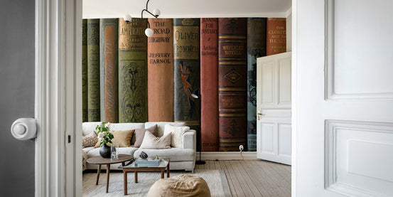Classic Book Spines Wall Mural featuring vintage book designs, GD2314