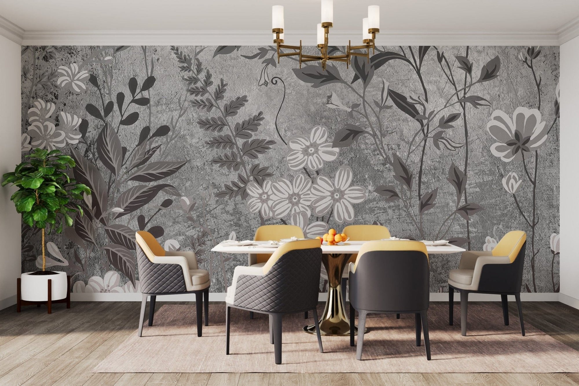 Classic nature-inspired wall mural with flowers C527
