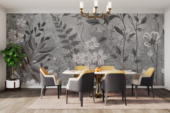 Classic nature-inspired wall mural with flowers C527
