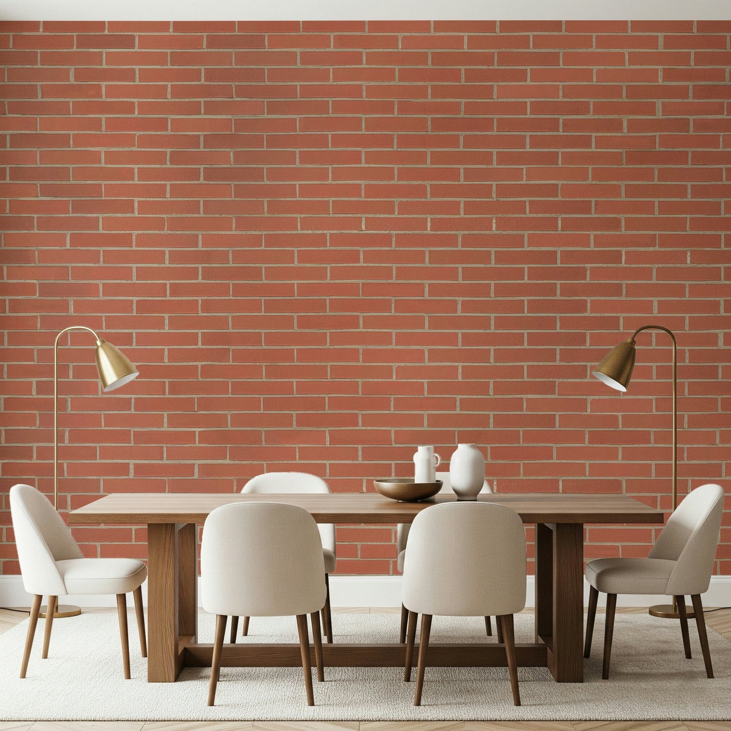 A peaceful brick wall mural on decorative wallpaper.

