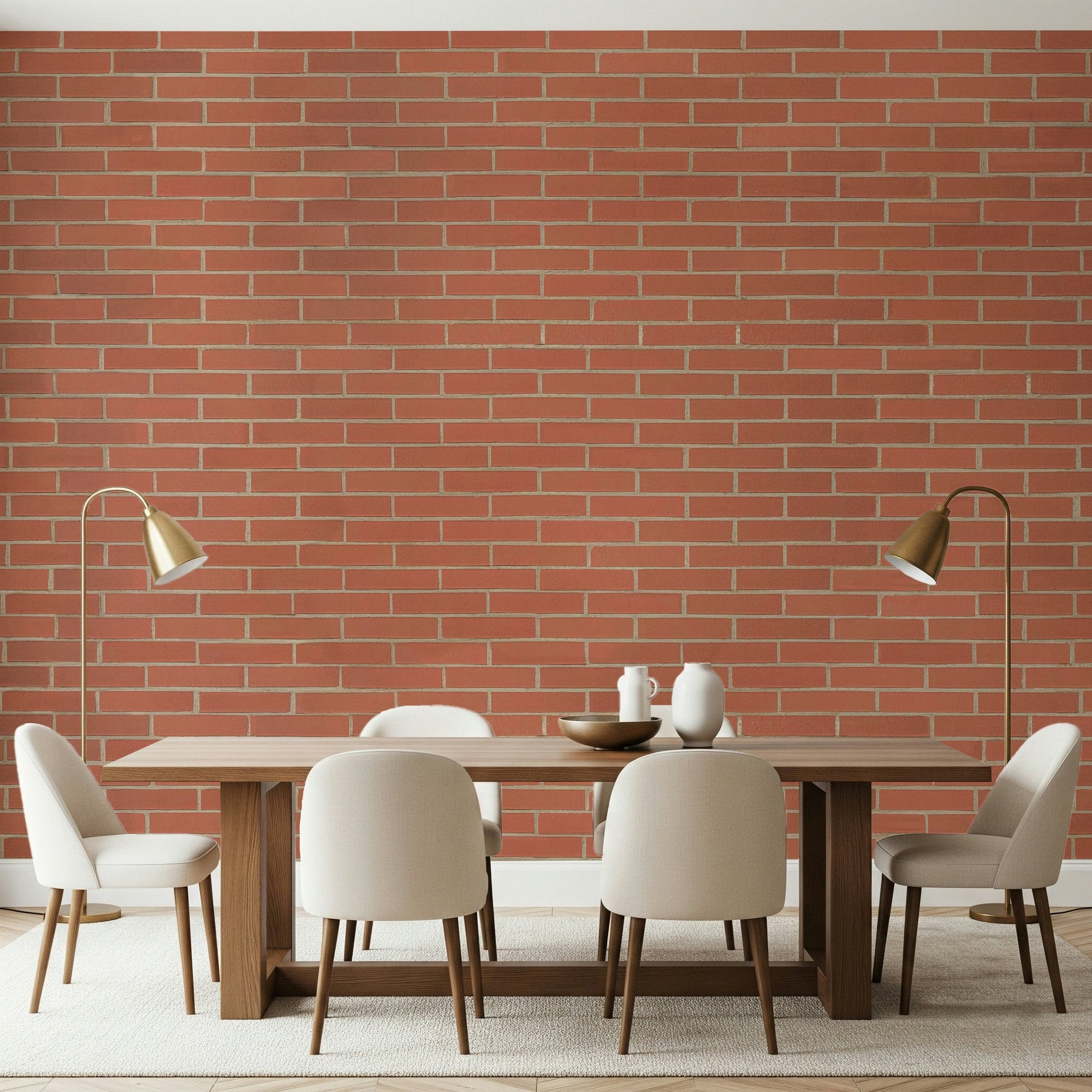 A peaceful brick wall mural on decorative wallpaper.

