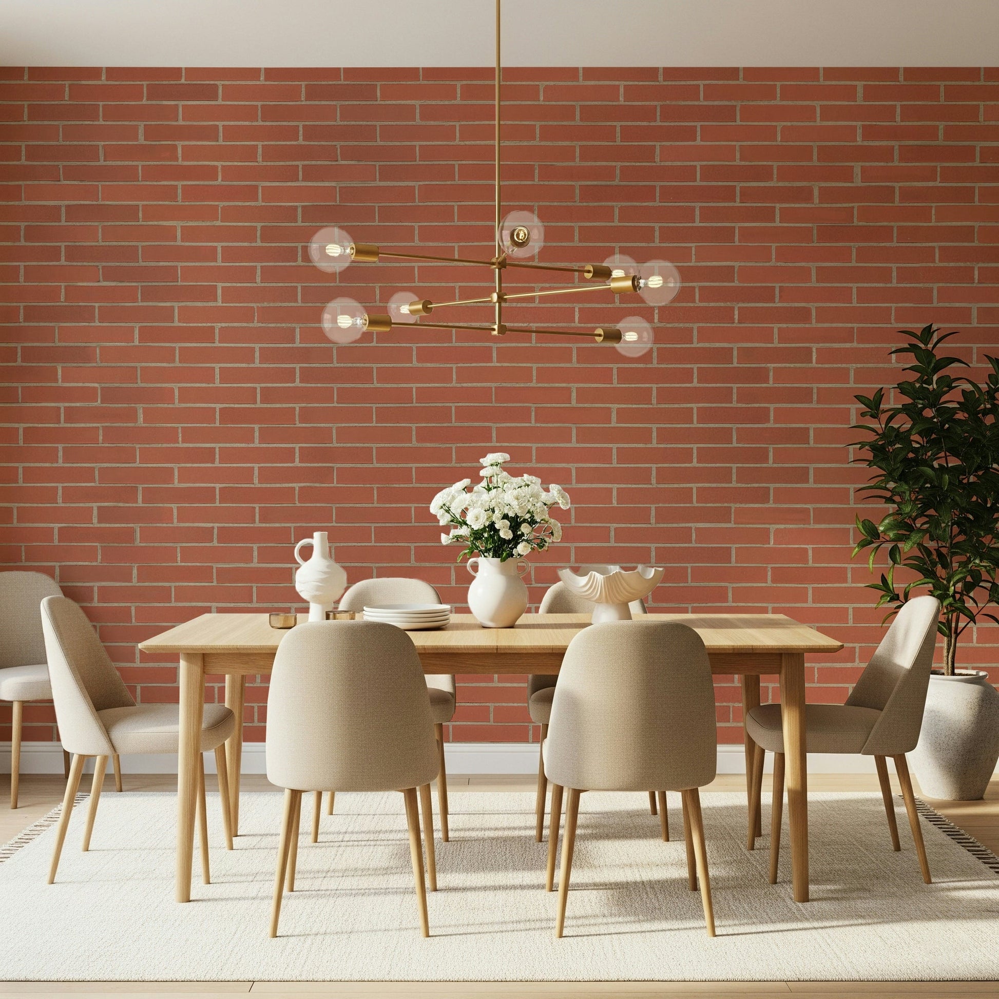 A graceful subtle brick pattern wall mural in cool, natural tones.

