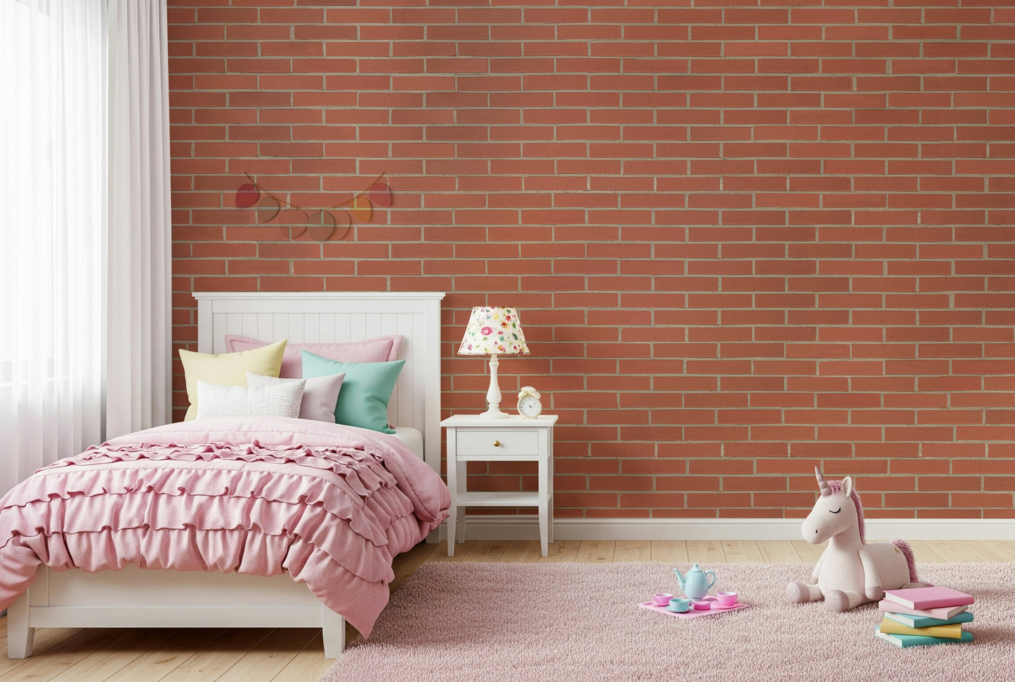 A contemplative faux brick wallpaper mural for a feature wall.

