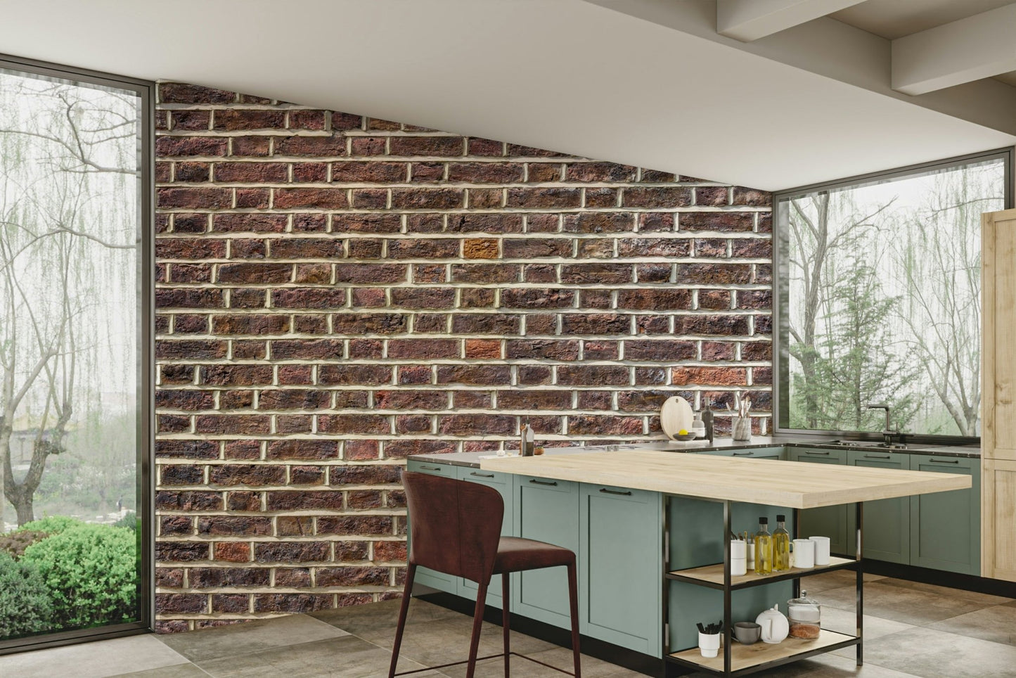 Warm-toned brick wall mural for feature walls

