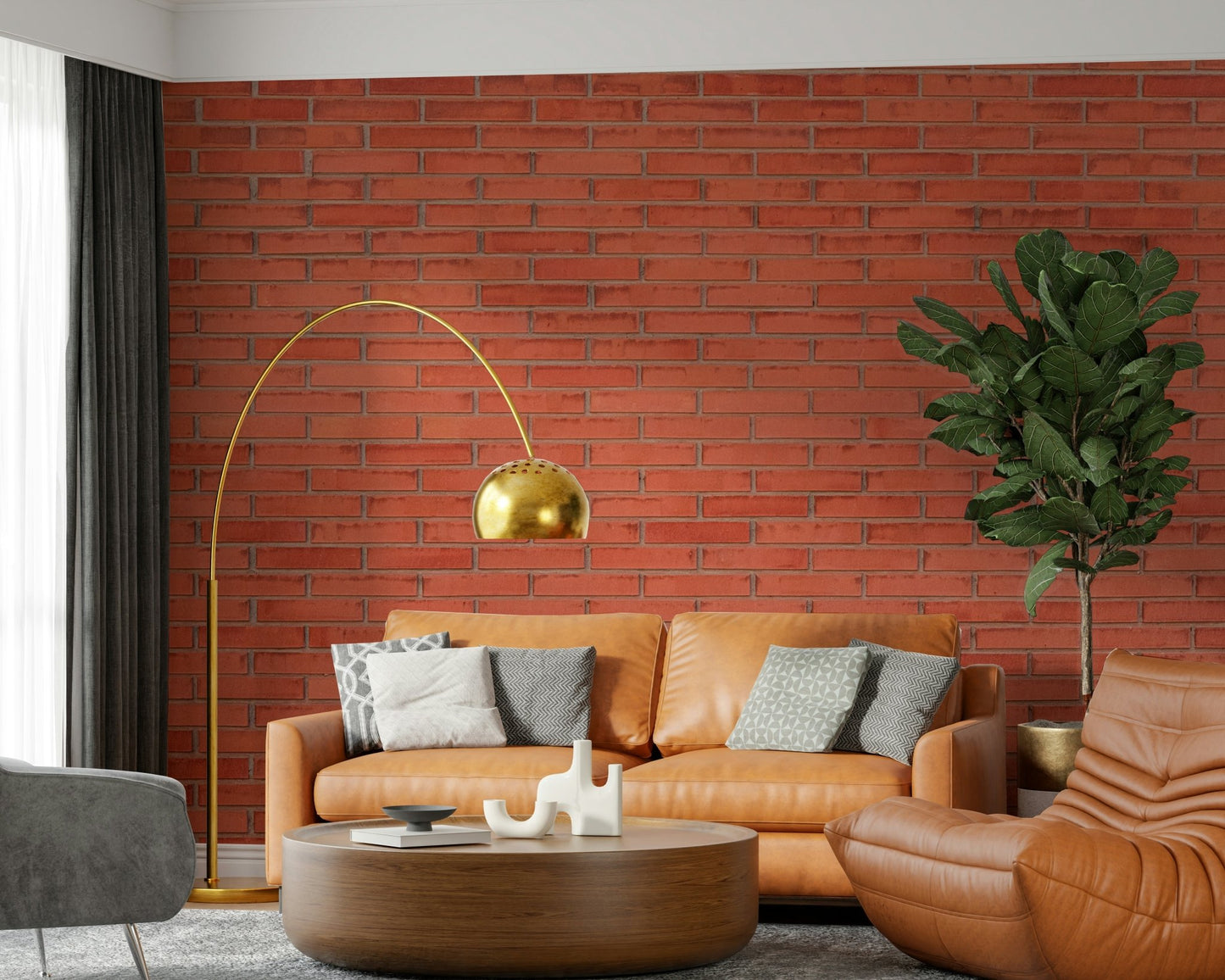 A calming red brick design wallpaper mural that defines a space.

