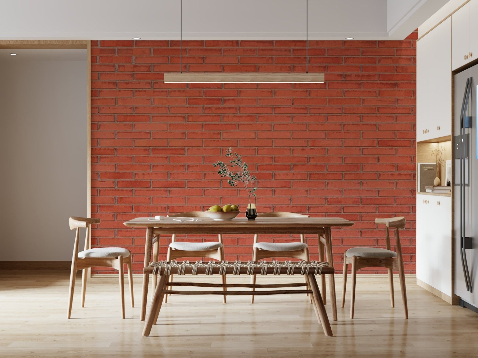 A graceful subtle brick pattern wall mural in warm, red tones.

