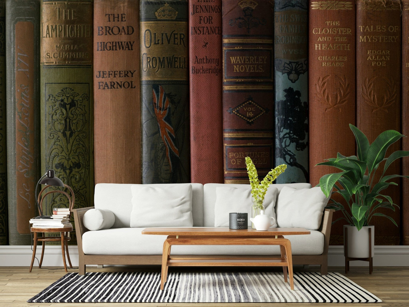 Distressed book covers, Classic Literature Shelf decorative wall paper.