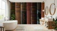 Antique books collection, Classic Literature Shelf peel and stick wallpaper.