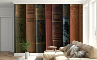 Classic Literature Shelf, vintage literature print, elegant study look mural.