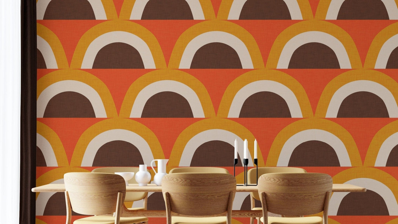 Vibrant Orange Wallpaper with retro arches

