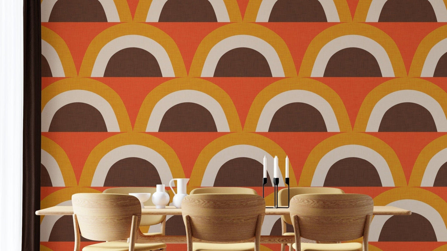 Vibrant Orange Wallpaper with retro arches
