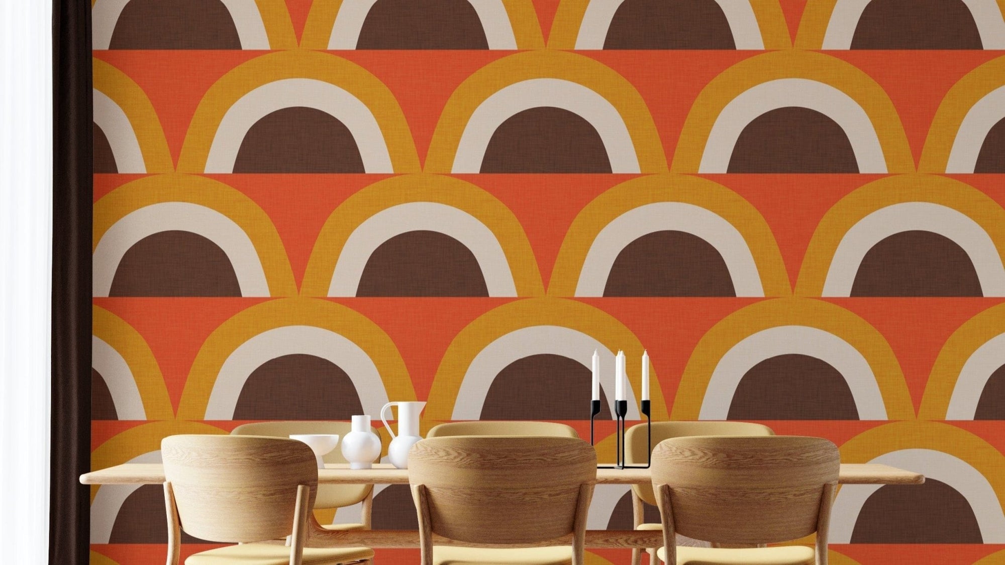 Vibrant Orange Wallpaper with retro arches, SUSCT65