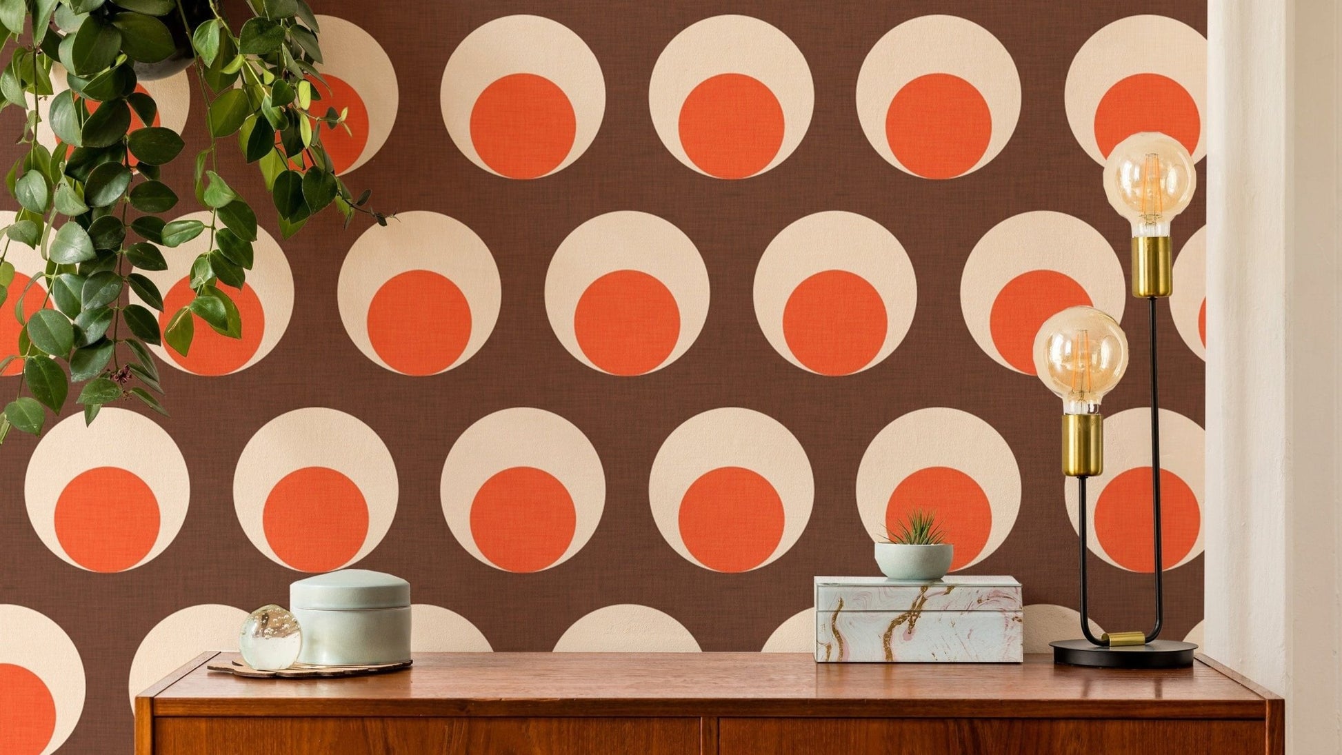 Eye-catching brown wallpaper with retro dots
