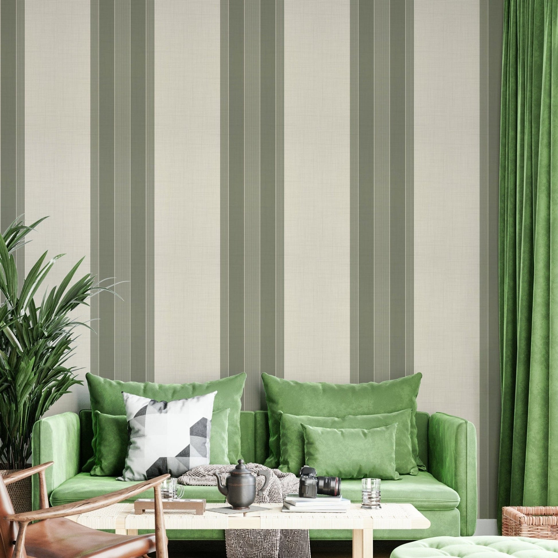 Cream flowers on green stripe base

