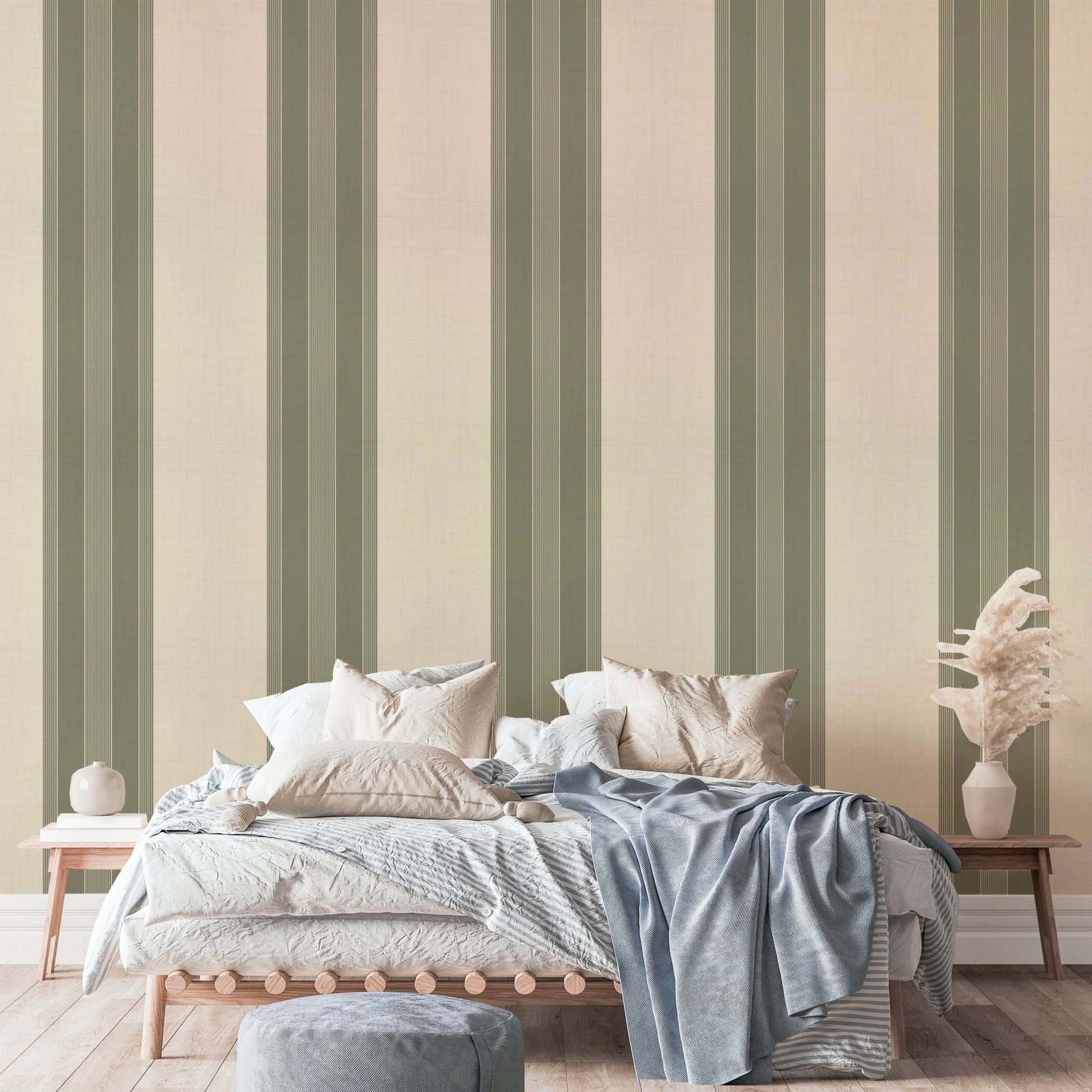 Sage green floral stripe wallpaper

