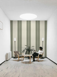 Soft sage flower and stripe mural

