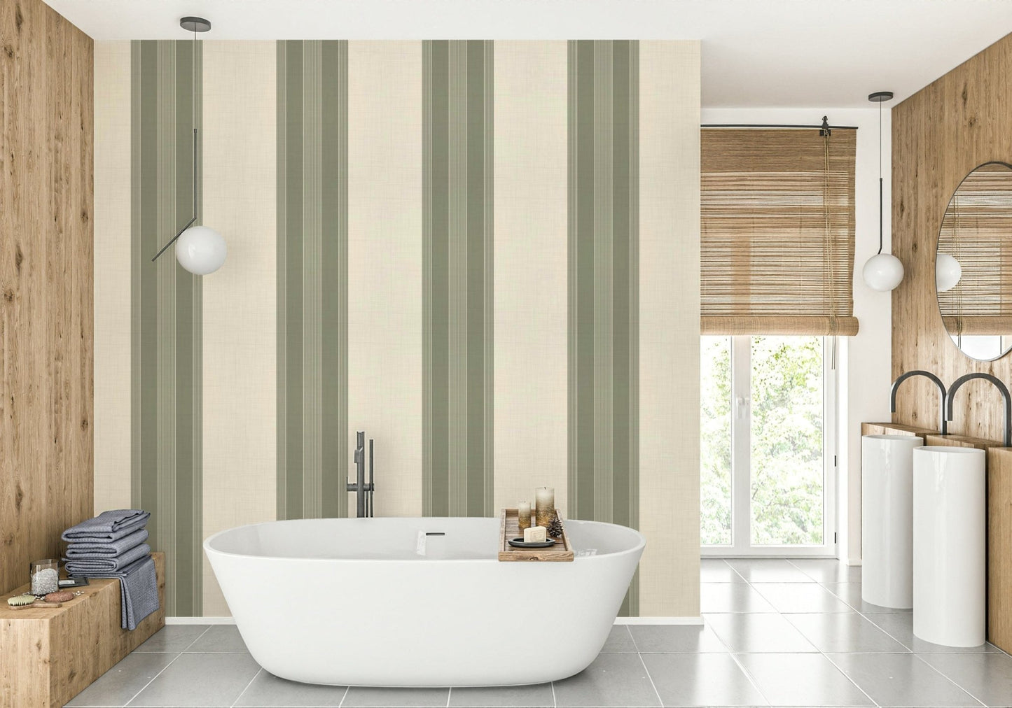 Delicate bloom stripe wall design

