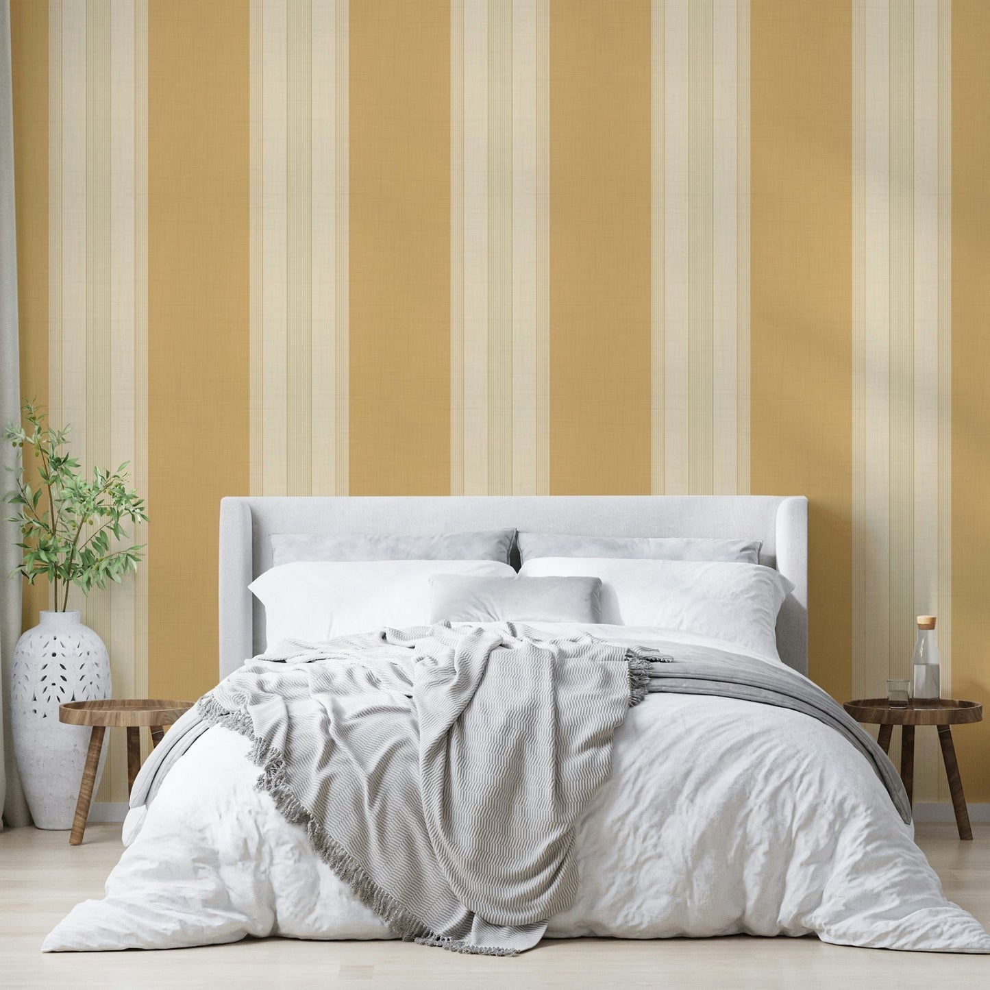 Honey gold lines wallpaper with classic stripes

